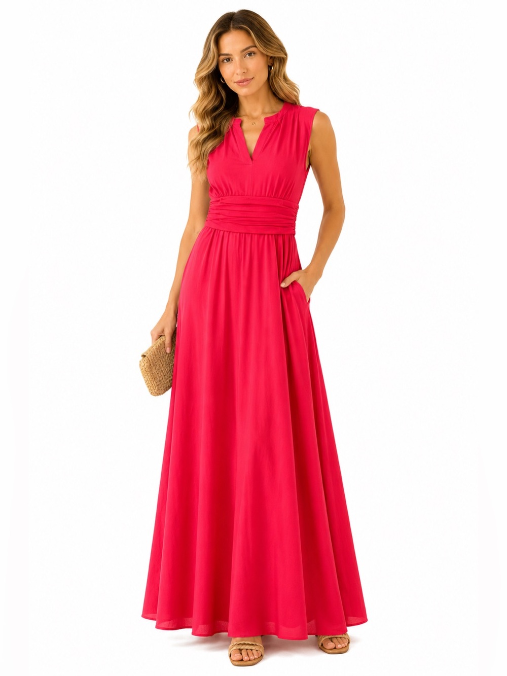 Vince Camuto Fuchsia Sleeveless V-Neck Maxi Dress CT